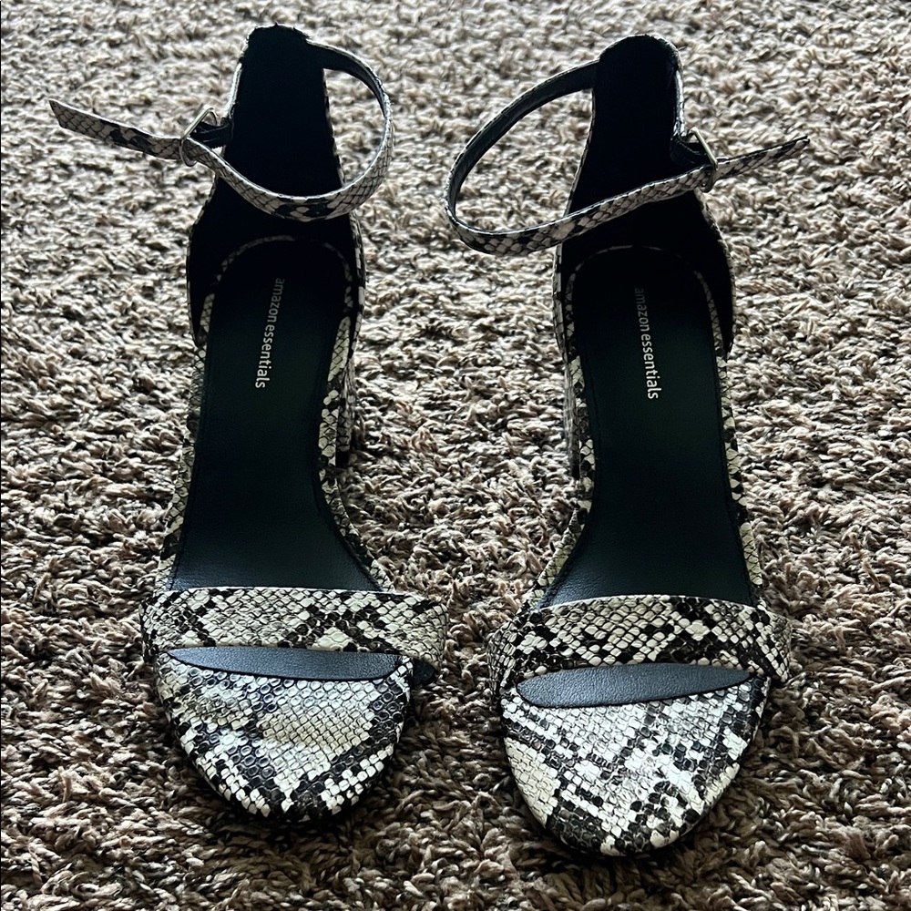 Amazon Essentials Snake Print Ankle Strap Heels